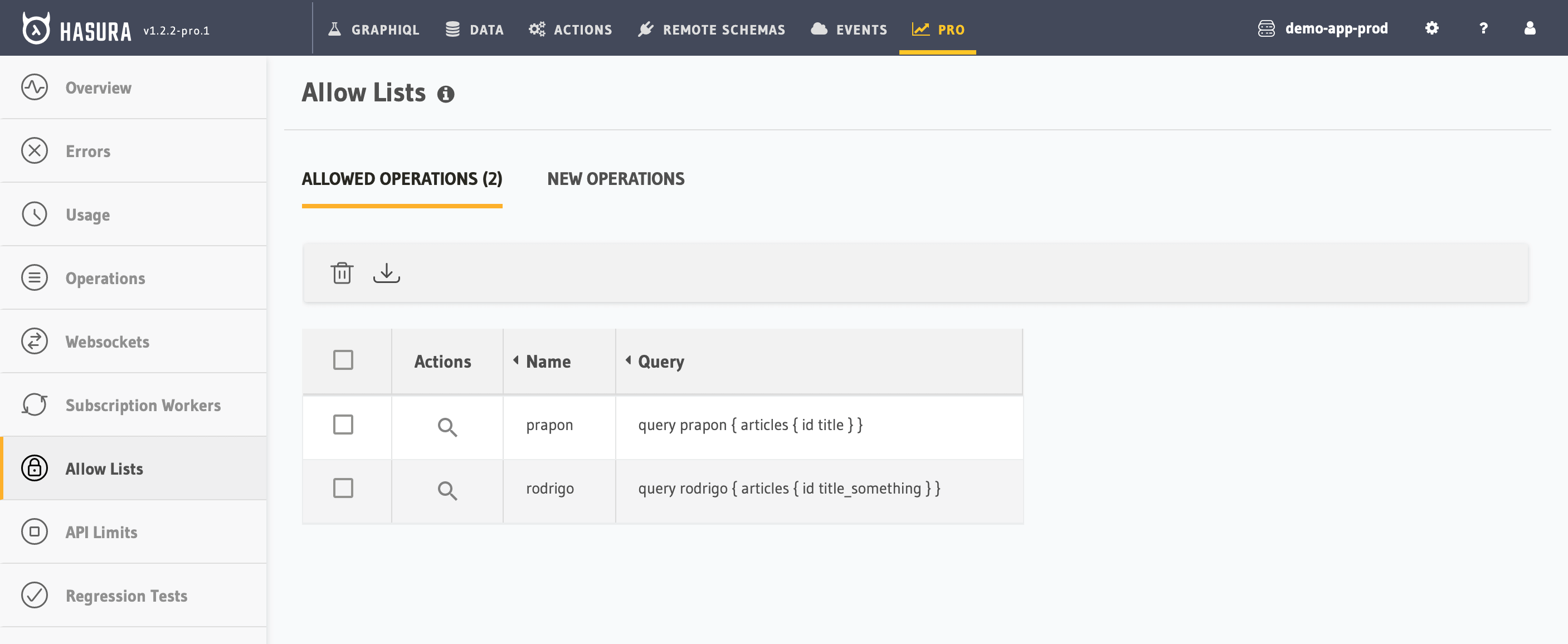 Hasura Cloud Console allow list tab