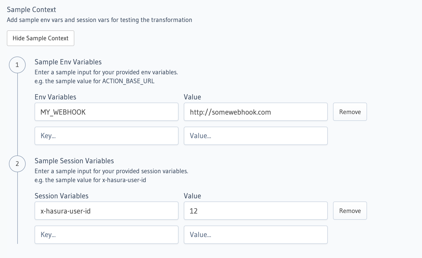 Console action context env